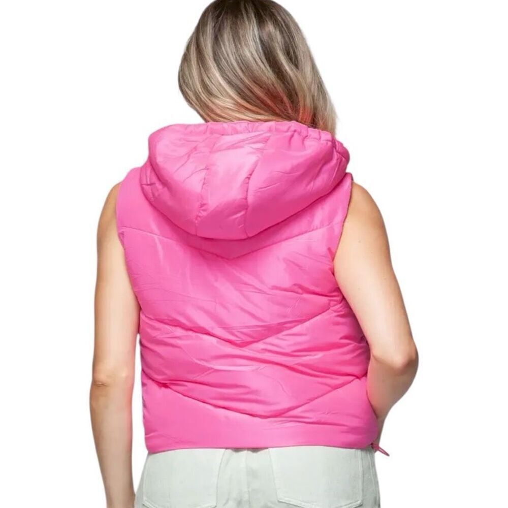 Pink Zip Up Quilted Hooded Vest Size Large NWT | Snobbish - Picture 5 of 13